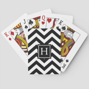 Zwart-witte Chevron Monogram speelkaarten