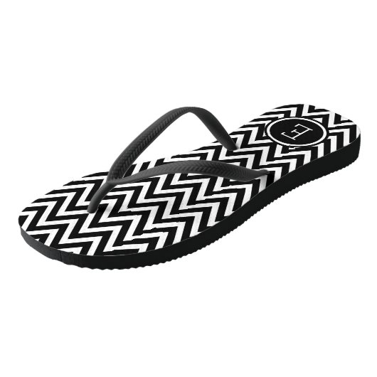 Zwart-witte Chevron Monogram Teenslippers (Schuin)