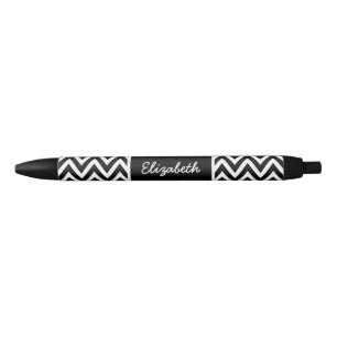 Zwart-witte Chevron Monogram Zwarte Inkt Pen