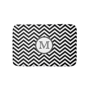 Zwart-witte Chevron Monogrammed Badmat