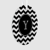 Zwart-witte Chevron Monogrammed Ornament (voorkant)