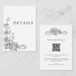 Zwart Witte Chic Botanische QR Code Huwelijksdetai Informatiekaartje