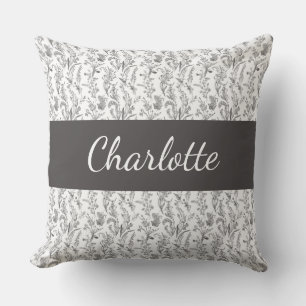 Zwart Witte Chic Toile Bloemstuk Aangepaste Naam Kussen