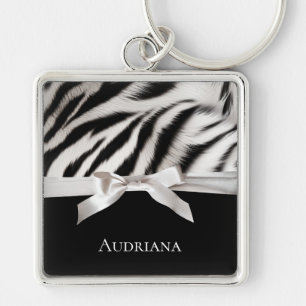 Zwart Witte Chic Zebraprint Strik Sleutelhanger
