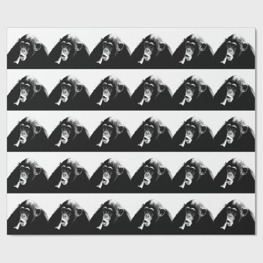 Zwart Witte Chimpansee Cadeaupapier (Vlak)