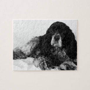 Zwart-witte Cocker Spaniel Foto Legpuzzel