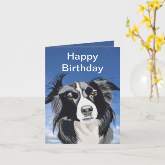 Zwart-witte Collie Editable Kaart (Gele Bloem)