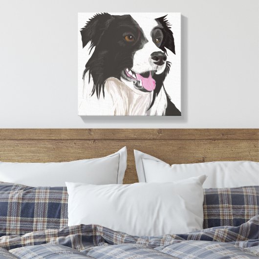 Zwart-witte collie met bruin-eiwit portret canvas afdruk (Insitu (Slaapkamer))