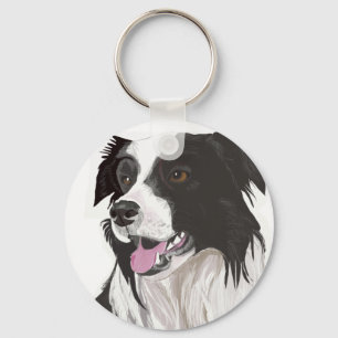 Zwart-witte Collie met bruine ogen Sleutelhanger