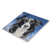 Zwart-witte collie tegeltje (Zijkant)