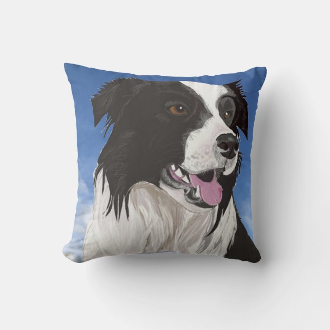 Zwart-witte collie tegen een blauwe hemel kussen (Voorkant)