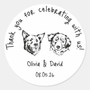 Zwart-witte cute honden huwelijksgunst ronde sticker