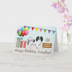 Zwart-witte cute Phalène-hond kleurrijke verjaarda Kaart