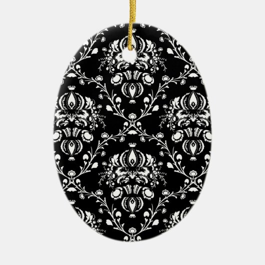 Zwart-witte Damask Keramisch Ornament (Voorkant)