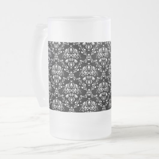 Zwart-witte Damask Matglas Bierpul (Voorkant links)