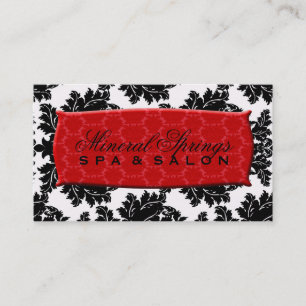 Zwart-witte Damask met Red Damask Name Bord Visitekaartje