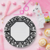 Zwart-witte Damask Papieren Bordje (Feest)