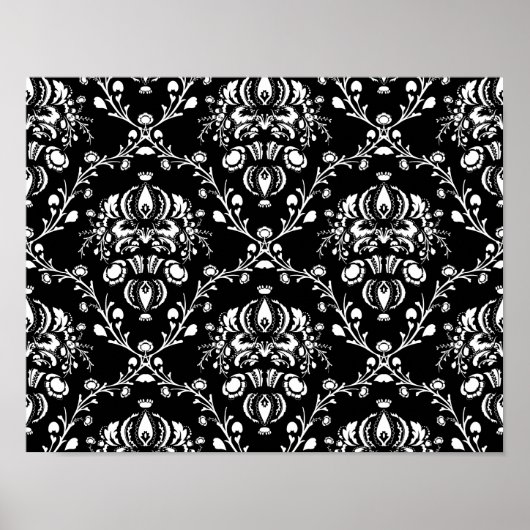Zwart-witte Damask Poster (Voorkant)