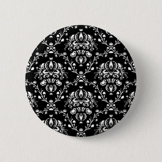 Zwart-witte Damask Ronde Button 5,7 Cm (Voorkant)