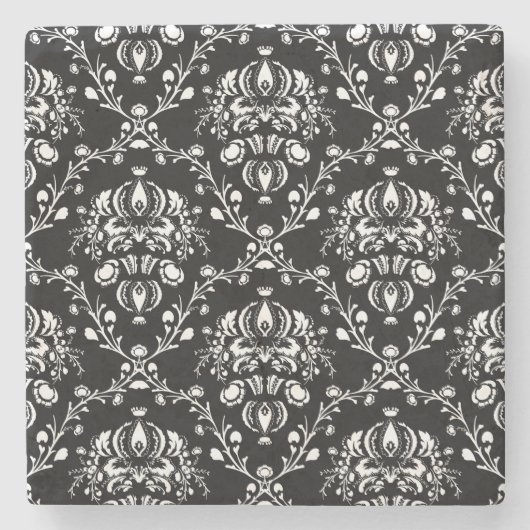 Zwart-witte Damask Stenen Onderzetter (Voorkant)