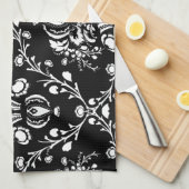 Zwart-witte Damask Theedoek (Quarter Fold)