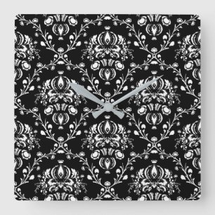 Zwart-witte Damask Vierkante Klok