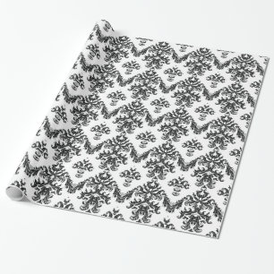 Zwart Witte Damast Cadeaupapier Zwart