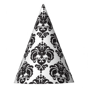 Zwart Witte Damast Glamour Meisje Verjaardagsfeest Feesthoedjes