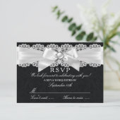 Zwart & Witte Damast & Parel Boog RSVP (Staand voorkant)