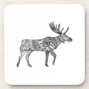 Zwart-witte decoratieve wandelende elandsilhouet bier onderzetter