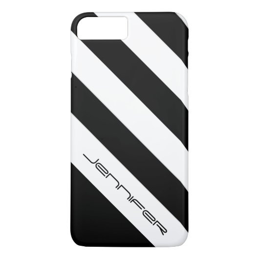 Zwart-witte diagonale streep, personaliseer naam Case-Mate iPhone case (Achterkant)