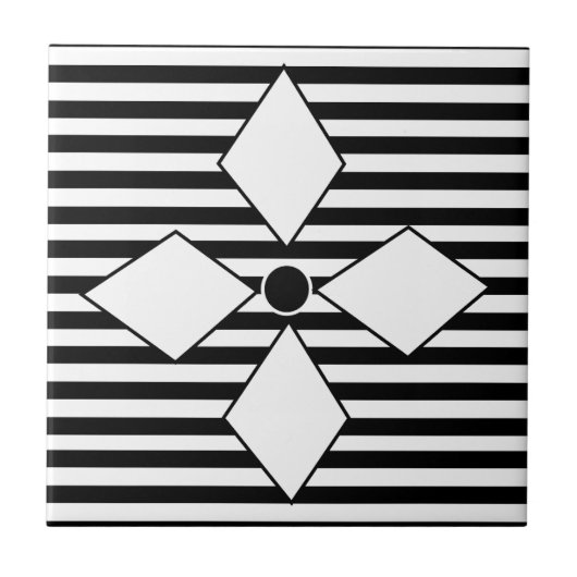 Zwart Witte Diamant Geometrische Strepen Patroon Tegeltje (Voorkant)