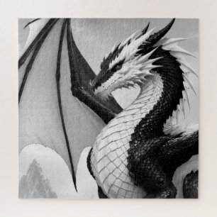 Zwart-witte draak legpuzzel