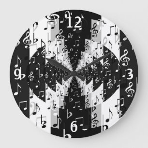 Zwart-witte echo-Muzieknoten ronde wandklok Grote Klok