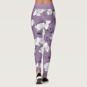Zwart-witte elegant orchidee, modern lila leggings (Achterkant)