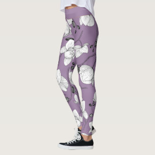 Zwart-witte elegant orchidee, modern lila leggings