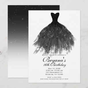 Zwart & Witte Elegante Glamour Jurk Zoete 16 Feest Kaart