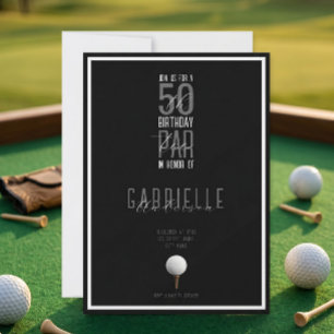 Zwart Witte Elegante Golfbal 50 Verjaardag Par-Tee Kaart