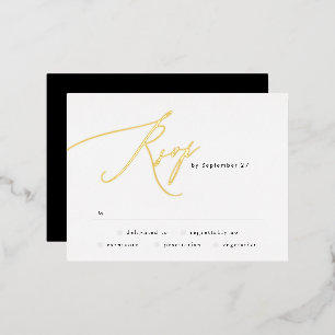 Zwart Witte Elegante Trouwkaart met Gouden Folie R Feestdagen Briefkaart