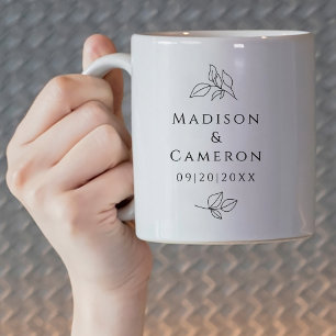 Zwart Witte Elegante Trouwkaart Namen Datum Koffiemok