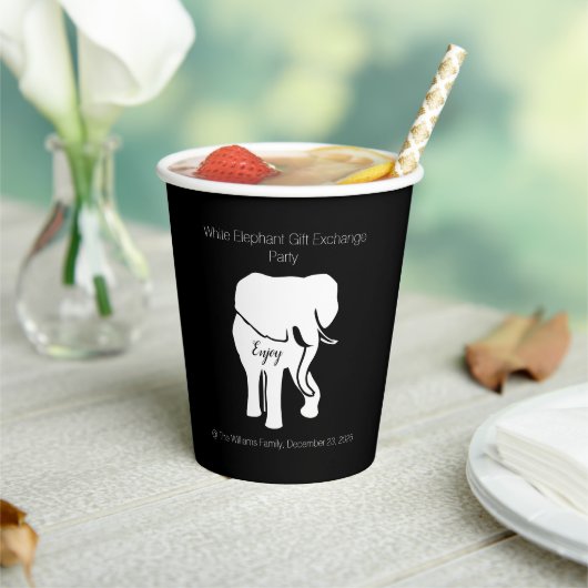Zwart-witte ellephant Gift Exchange - aangepaste t Papieren Bekers (Insitu)