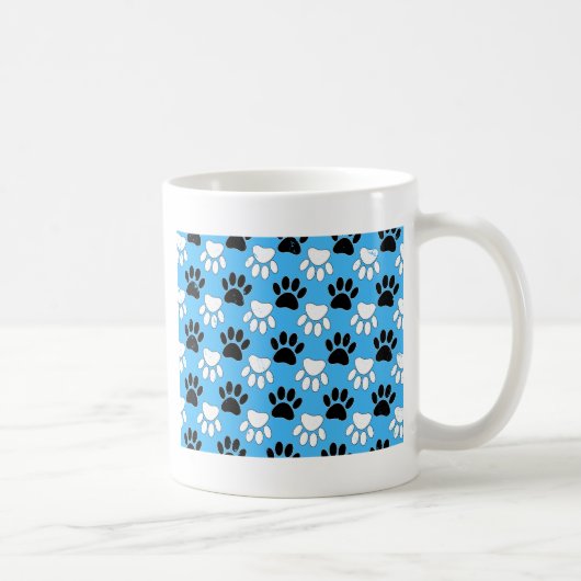 Zwart-witte en rode vlekken op blauwe achtergrond koffiemok (Rechts)