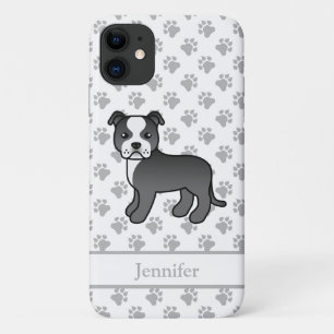 Zwart-Witte Engelse Staffie Hond & Naam iPhone 11 Hoesje