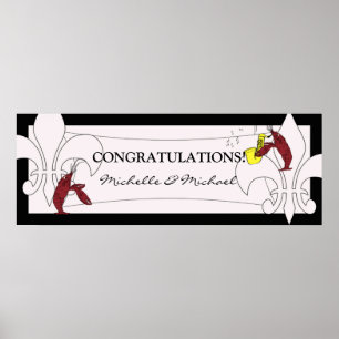 Zwart Witte Fleur de Lis Rivierkreeft Feest Banner Poster