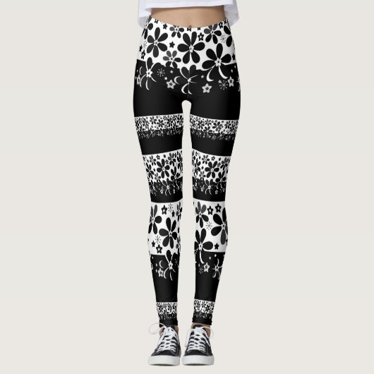 Zwart-witte floraal leggings (Voorkant)