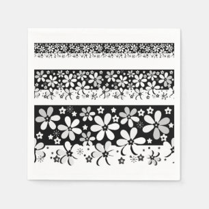 Zwart-witte floraal servet
