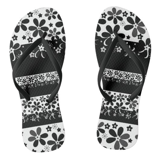 Zwart-witte floraal teenslippers (Voetbed)