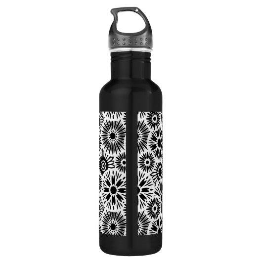 Zwart-witte floraal waterfles (Achterkant)