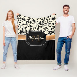 Zwart-witte Floral Fleece Deken