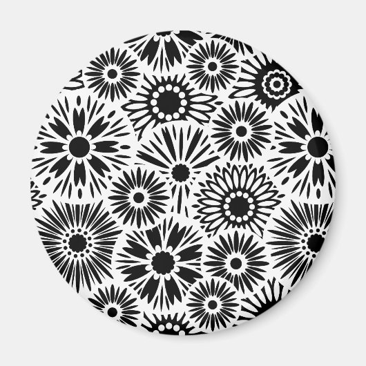 Zwart-witte florale iPhone magnet Magneet (Voorkant)